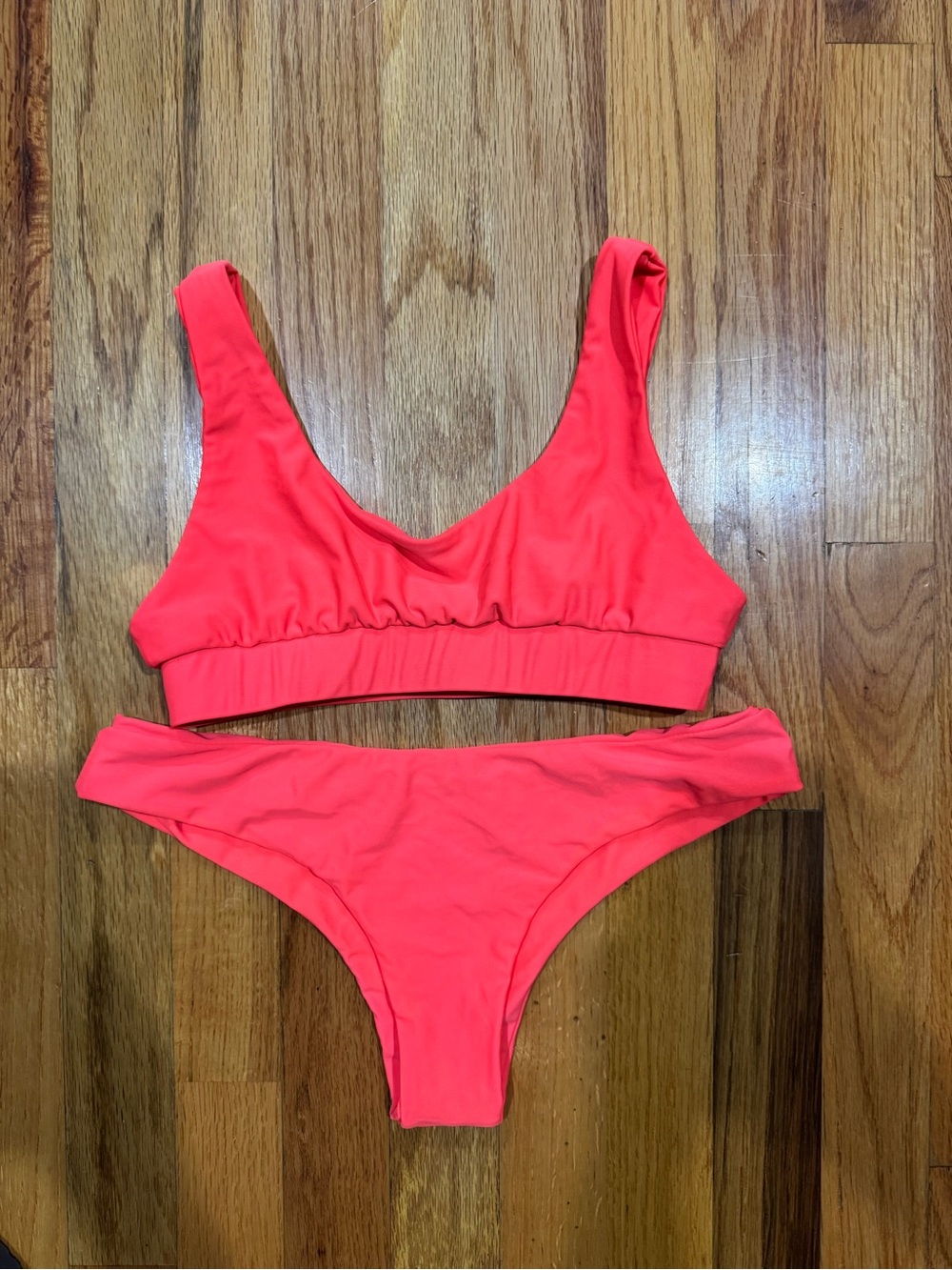 Kulani Kinis Neon Coral Scoop Bralette Bikini
